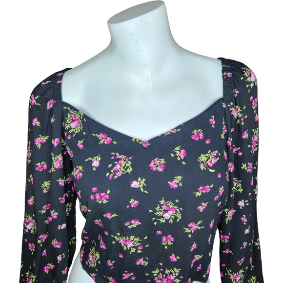 Vero Moda Womens Medium VMANNA Long Sleeve Crop Top Black Pink Floral Smock NWT - Picture 2 of 16